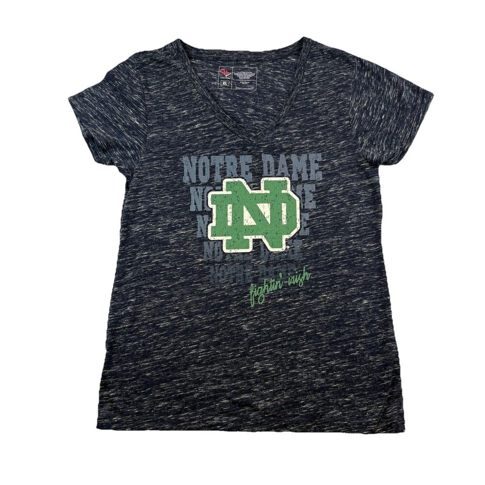 Notre Dame Fighting Irish T Shirt V Neck Wonens Juniors XL Gray Campus Heritage